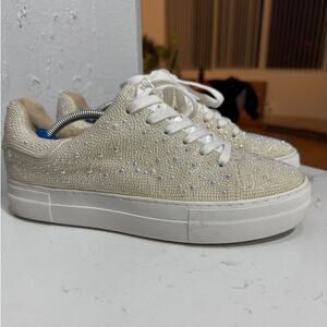 Betsey Johnson Ivory Crystal Embellished Platform Sneakers